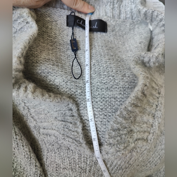 CHICWISH Gray Knit Cozy Ruffle V-Neck Sweater - Picture 2 of 3